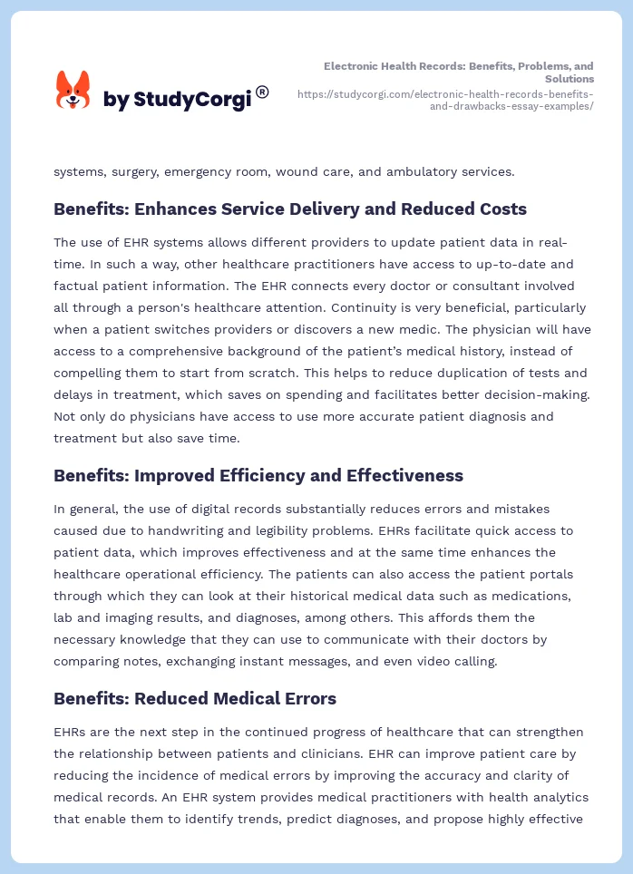 Electronic Health Records: Benefits and Drawbacks. Page 2
