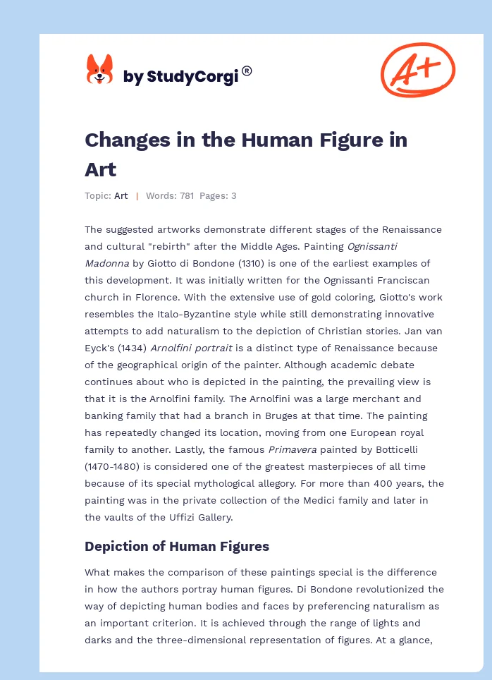 Changes in the Human Figure in Art. Page 1