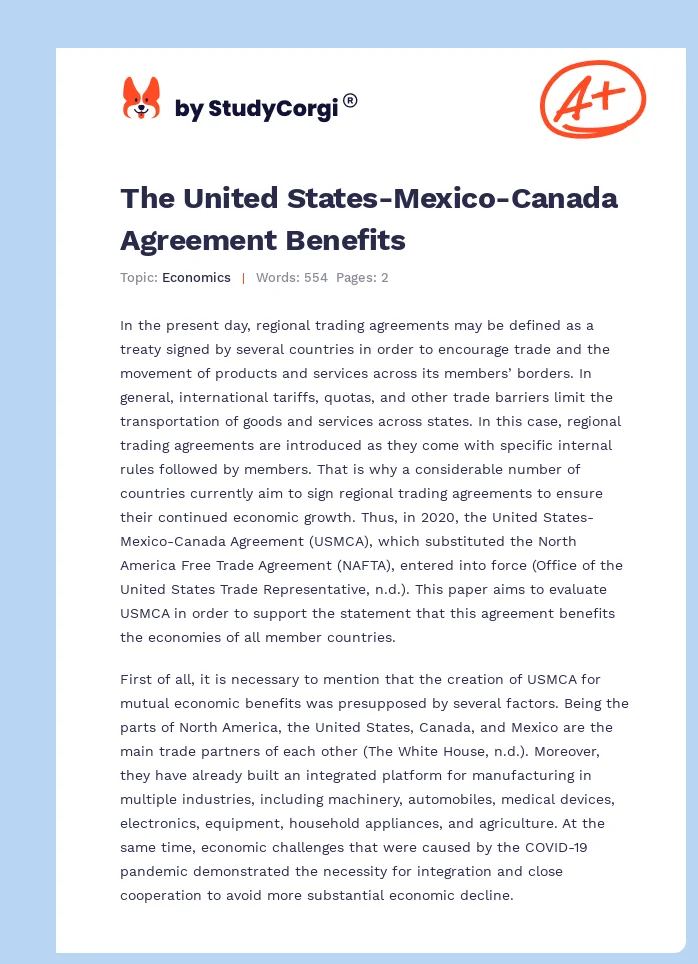The United States-Mexico-Canada Agreement Benefits. Page 1