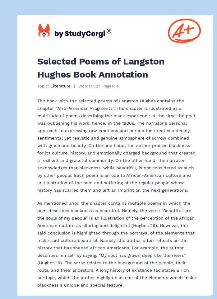 Selected Poems of Langston Hughes Book Annotation. Page 1