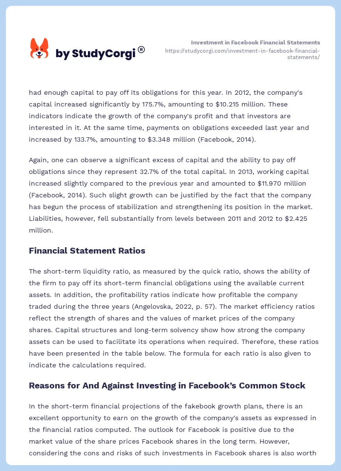 Investment in Facebook Financial Statements. Page 2
