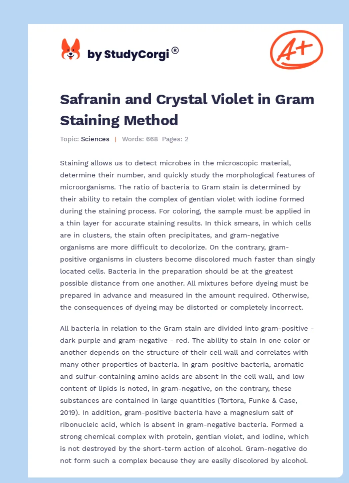 Safranin and Crystal Violet in Gram Staining Method. Page 1
