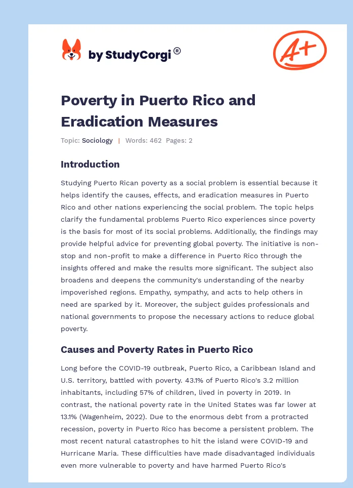 Poverty in Puerto Rico and Eradication Measures. Page 1