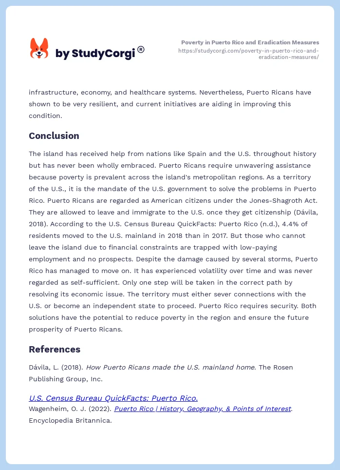 Poverty in Puerto Rico and Eradication Measures. Page 2