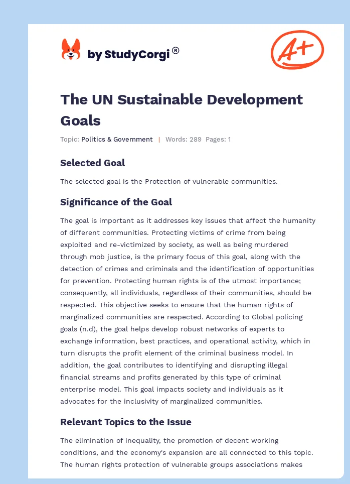 The UN Sustainable Development Goals. Page 1