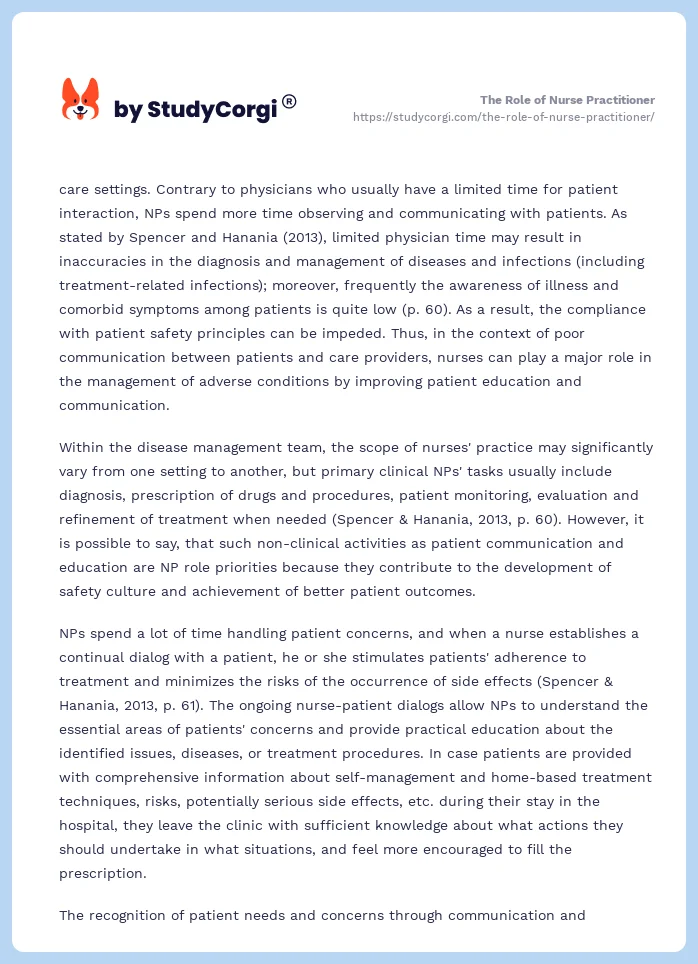 The Role of Nurse Practitioner. Page 2