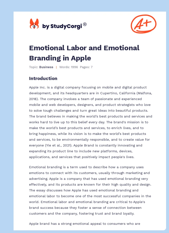Emotional Labor and Emotional Branding in Apple. Page 1