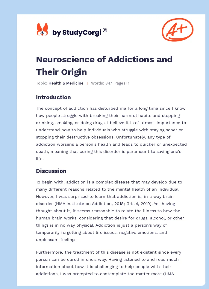 Neuroscience of Addictions and Their Origin. Page 1