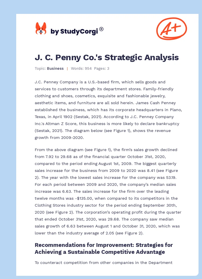 J. C. Penny Co.'s Strategic Analysis. Page 1