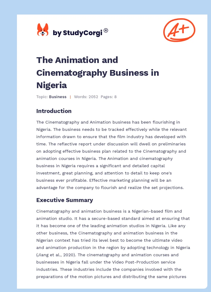The Animation and Cinematography Business in Nigeria. Page 1
