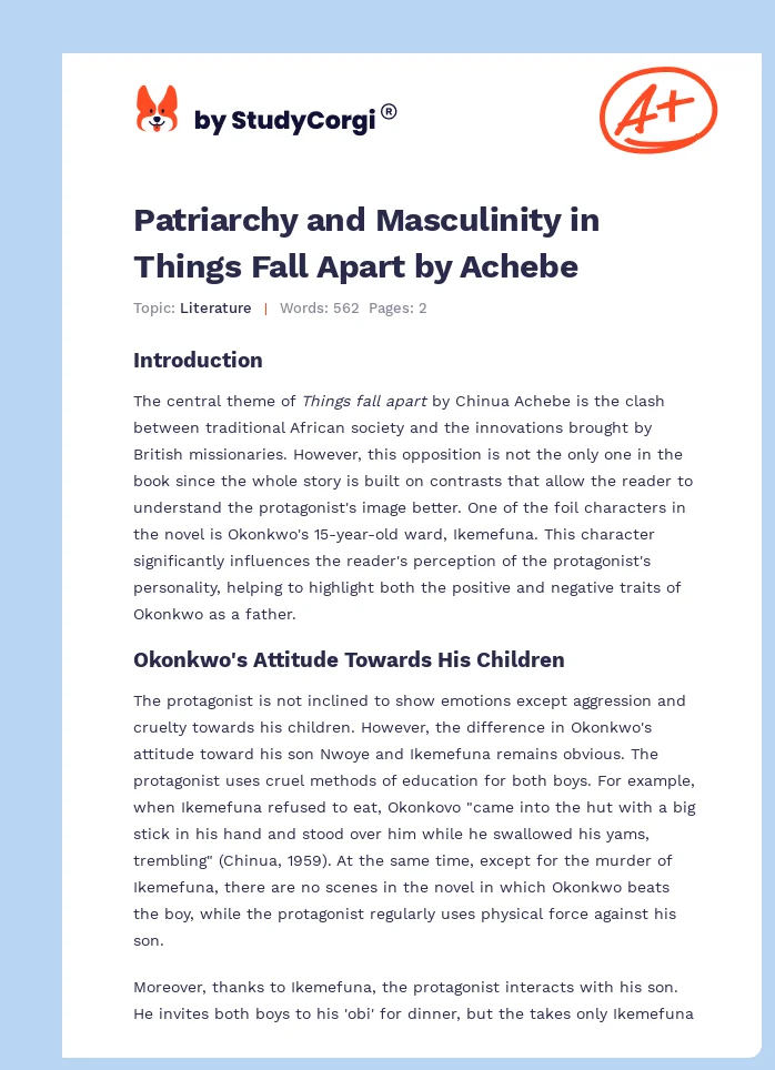 Patriarchy and Masculinity in Things Fall Apart by Achebe. Page 1