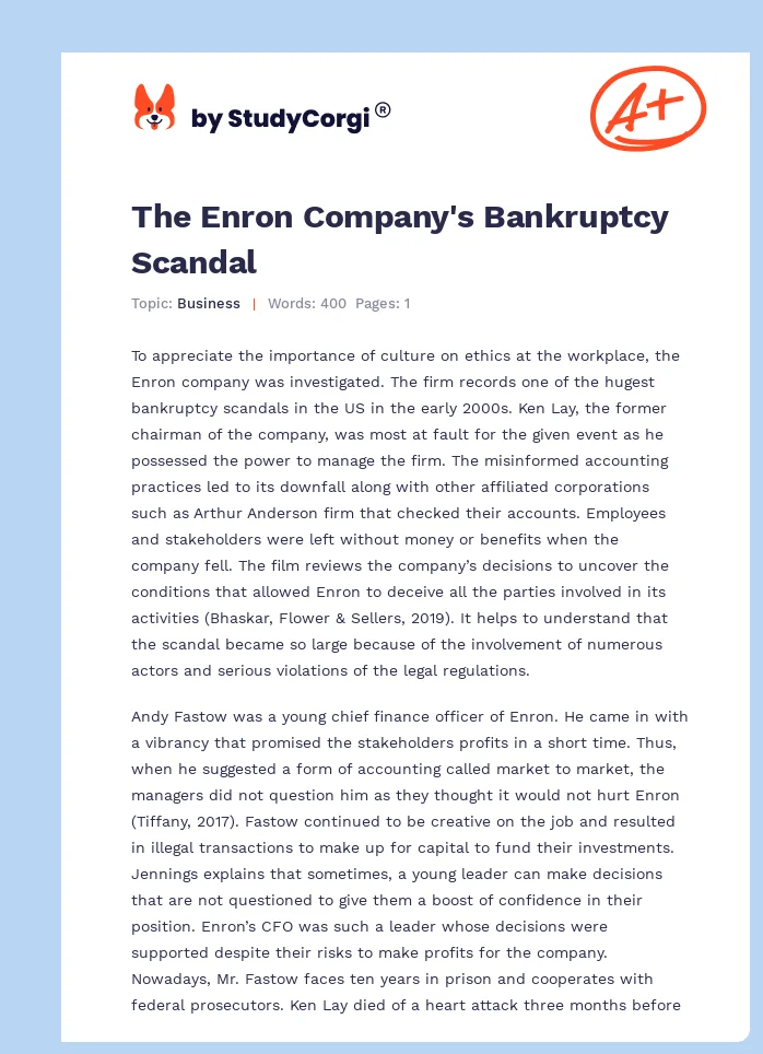 The Enron Company's Bankruptcy Scandal. Page 1