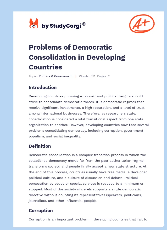 Problems of Democratic Consolidation in Developing Countries. Page 1