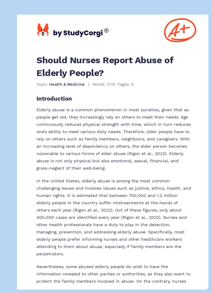 Should Nurses Report Abuse of Elderly People?. Page 1
