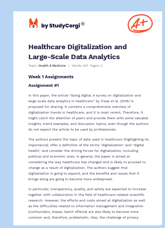 Healthcare Digitalization and Large-Scale Data Analytics. Page 1