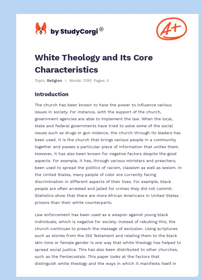 White Theology and Its Core Characteristics. Page 1
