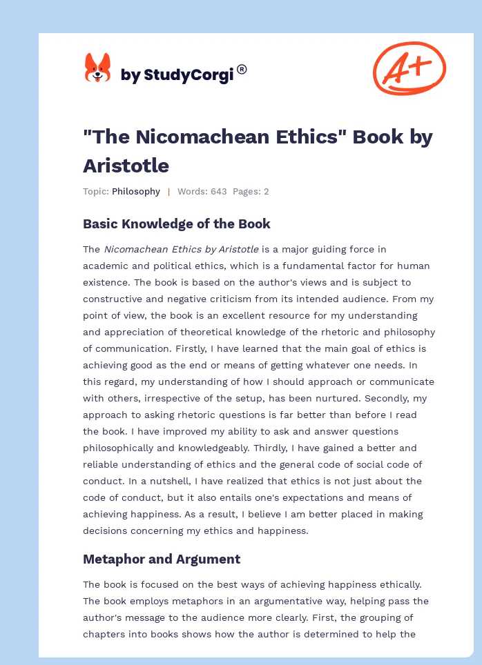 nicomachean ethics summary essay