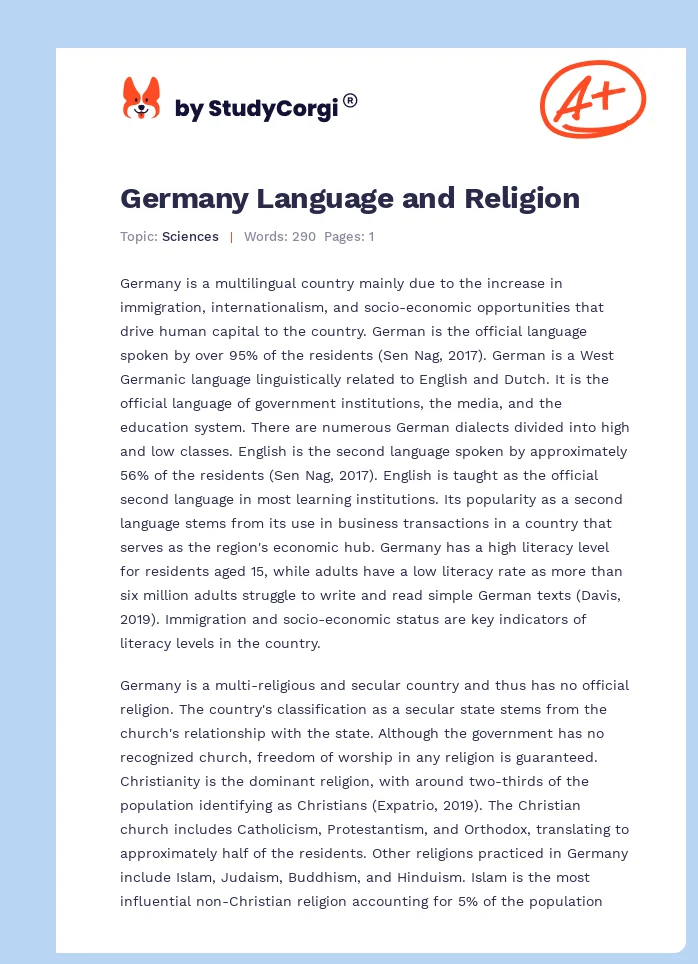 Germany Language and Religion. Page 1