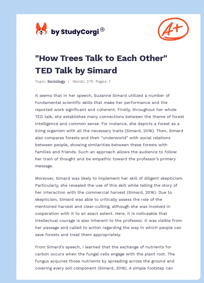 "How Trees Talk to Each Other" TED Talk by Simard. Page 1