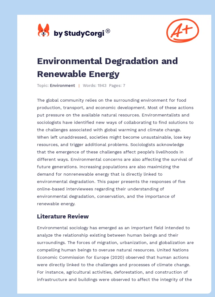Environmental Degradation and Renewable Energy. Page 1