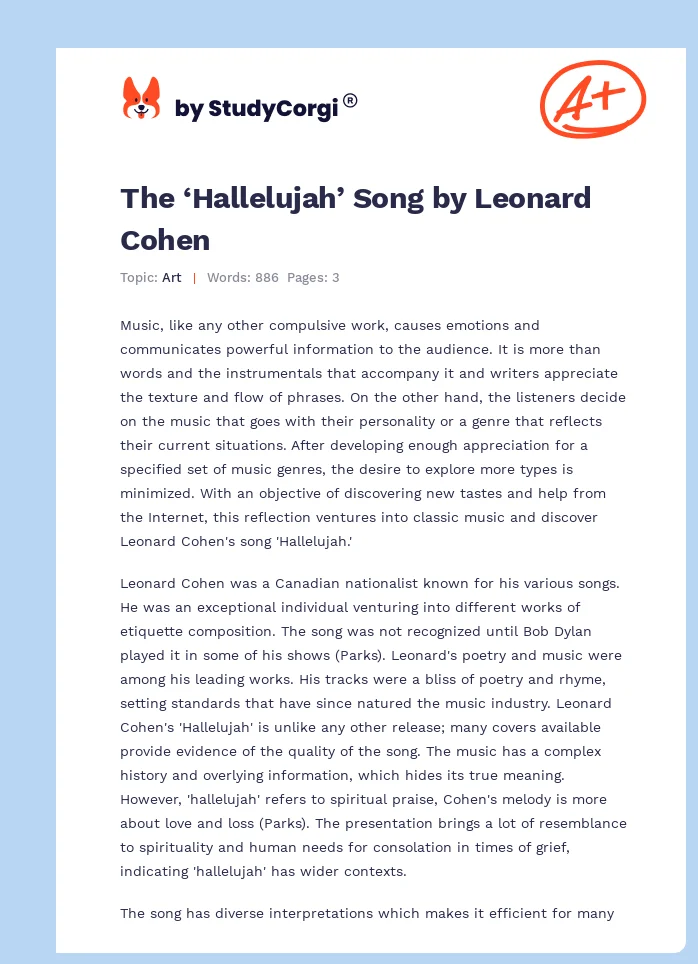 The ‘Hallelujah’ Song by Leonard Cohen. Page 1