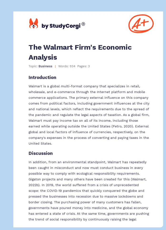 The Walmart Firm's Economic Analysis. Page 1