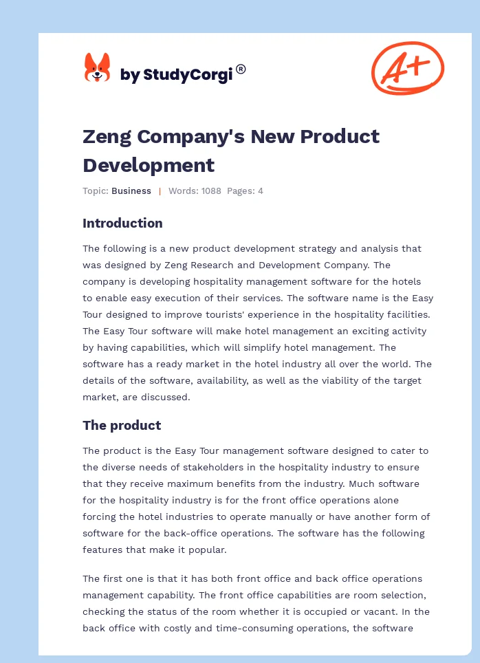 Zeng Company's New Product Development. Page 1