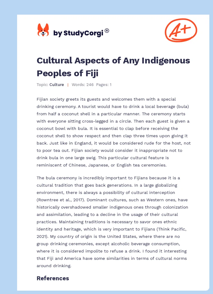 Cultural Aspects of Any Indigenous Peoples of Fiji. Page 1
