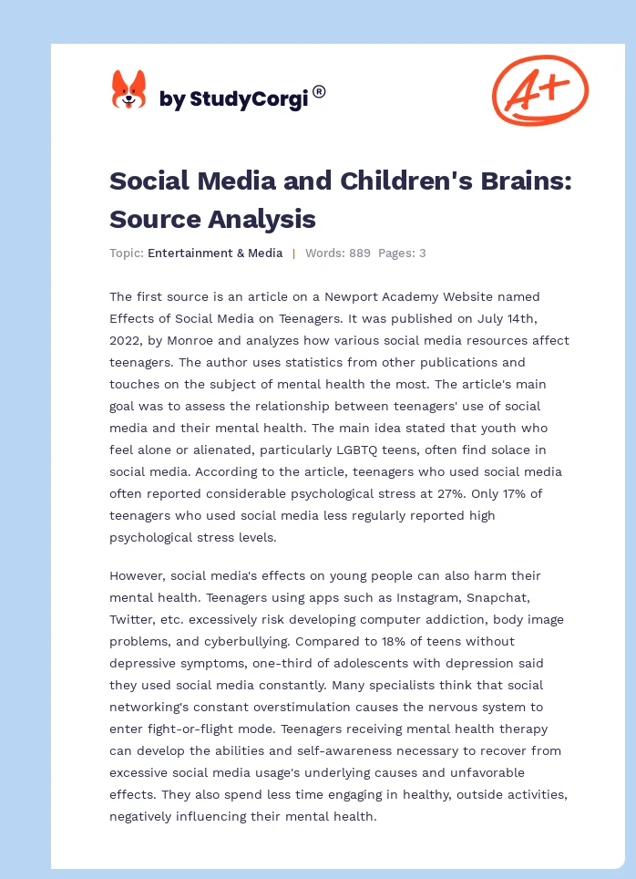 Social Media and Children's Brains: Source Analysis. Page 1