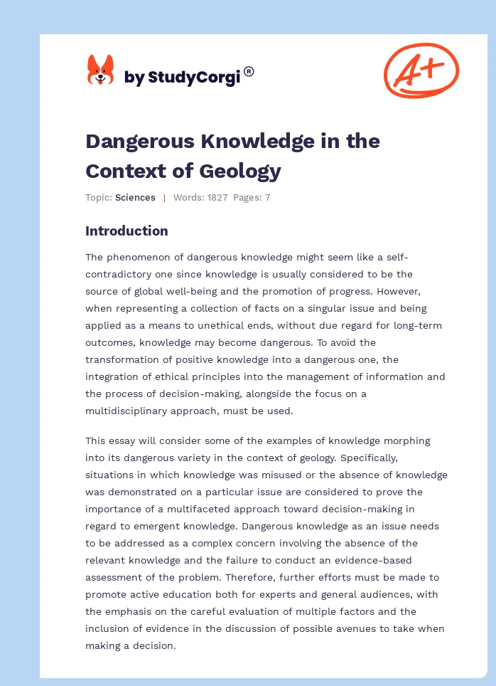 Dangerous Knowledge in the Context of Geology. Page 1