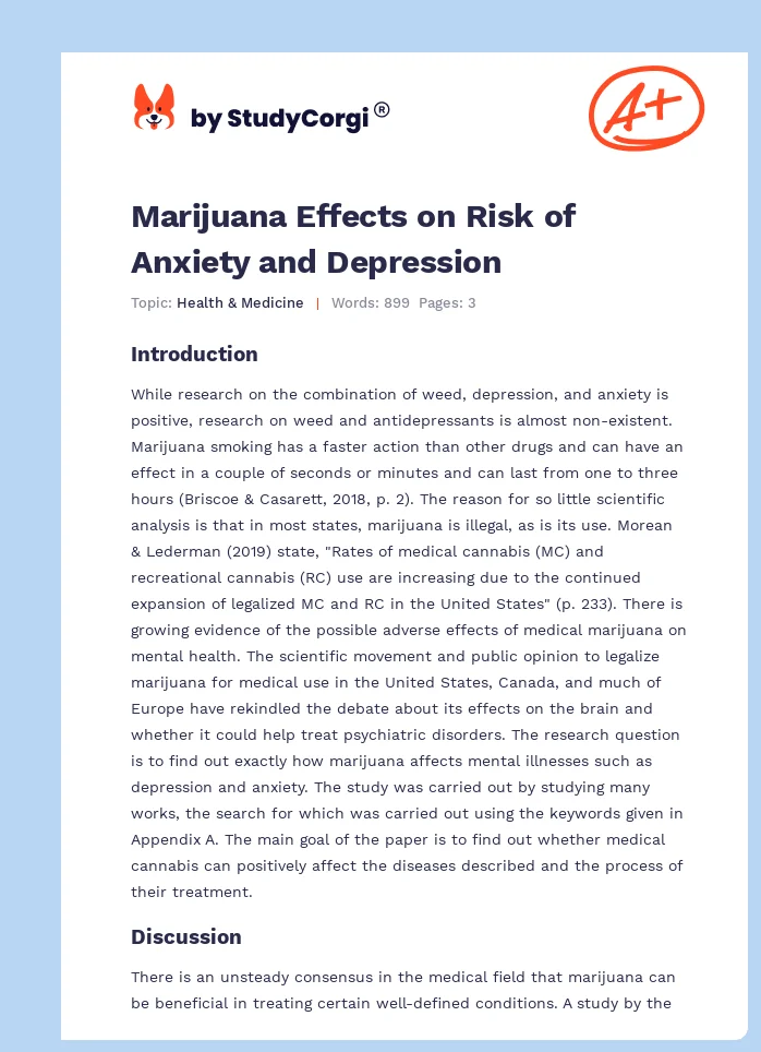 Marijuana Effects on Risk of Anxiety and Depression. Page 1