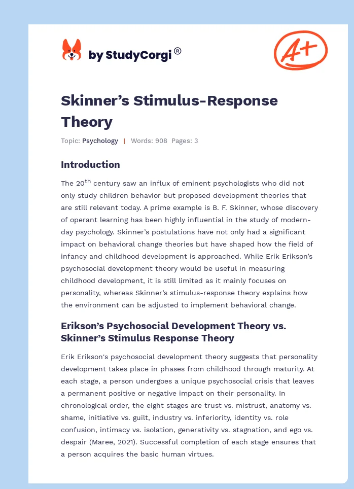 Skinner’s Stimulus-Response Theory. Page 1