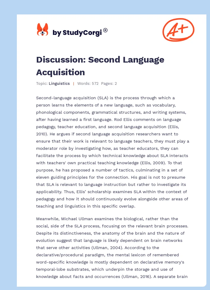 Discussion: Second Language Acquisition. Page 1