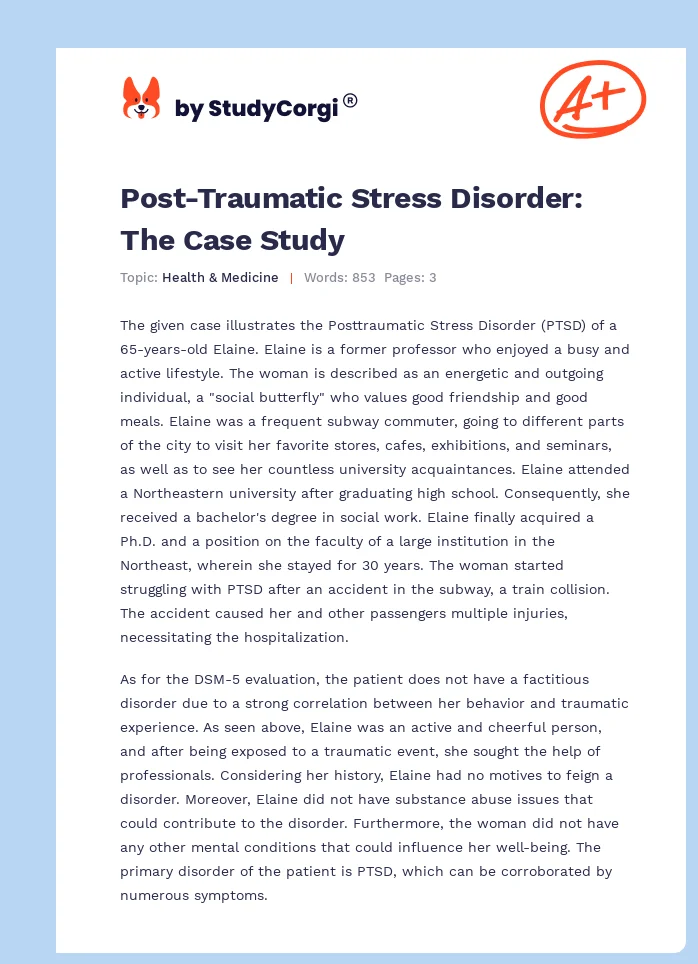 Post-Traumatic Stress Disorder: The Case Study. Page 1
