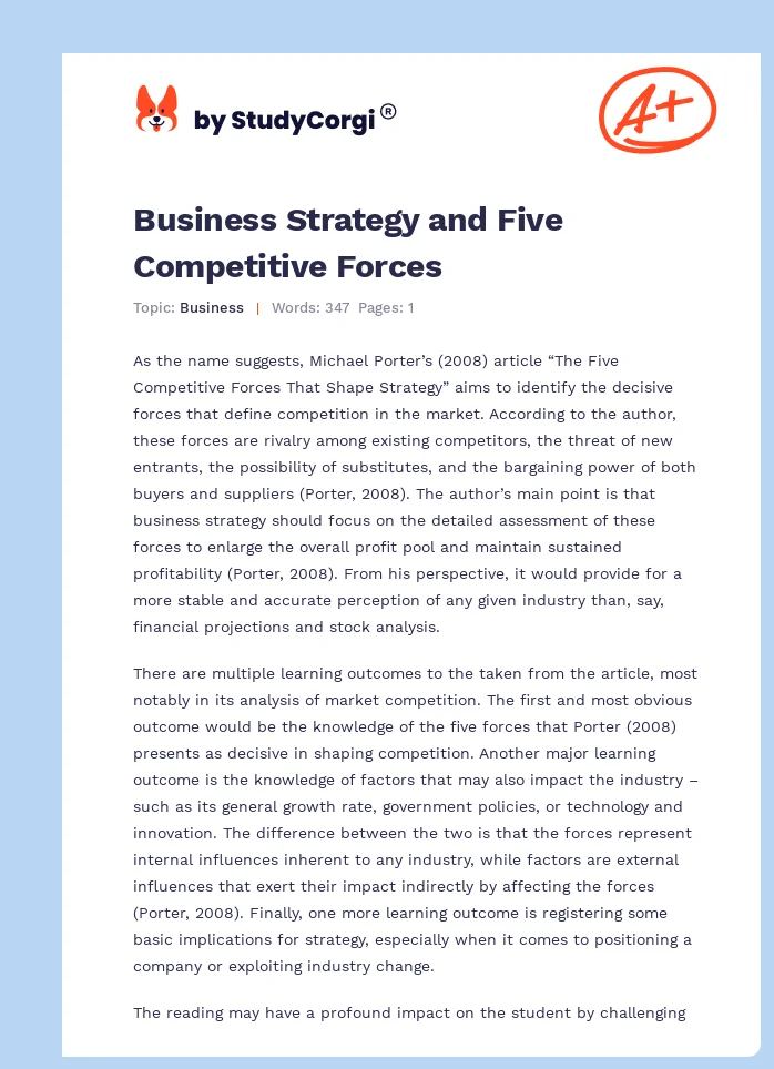 Business Strategy and Five Competitive Forces. Page 1
