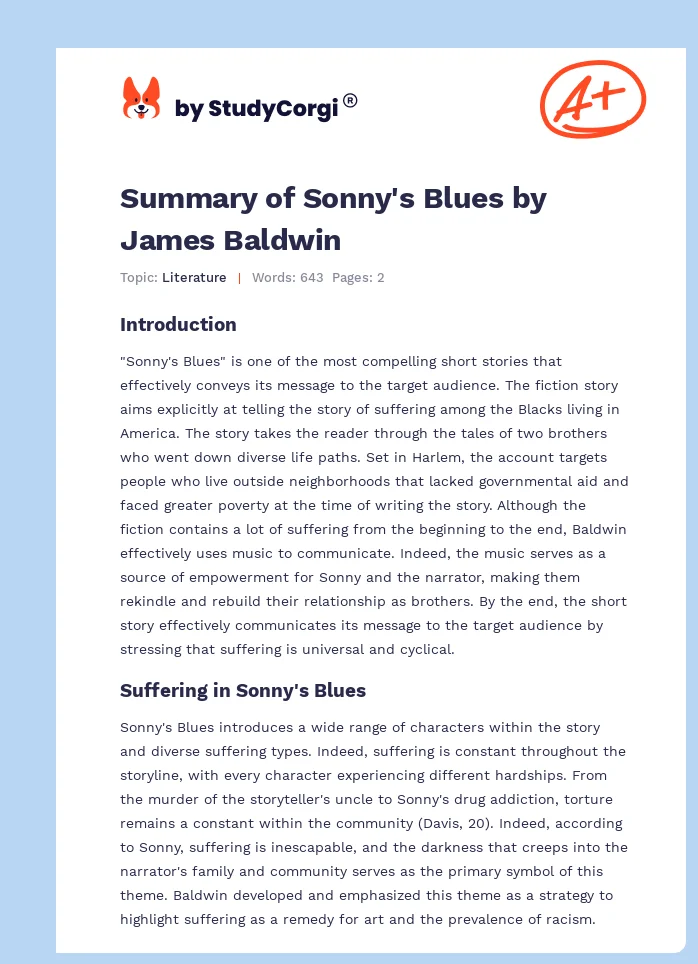 Summary of Sonny's Blues by James Baldwin. Page 1