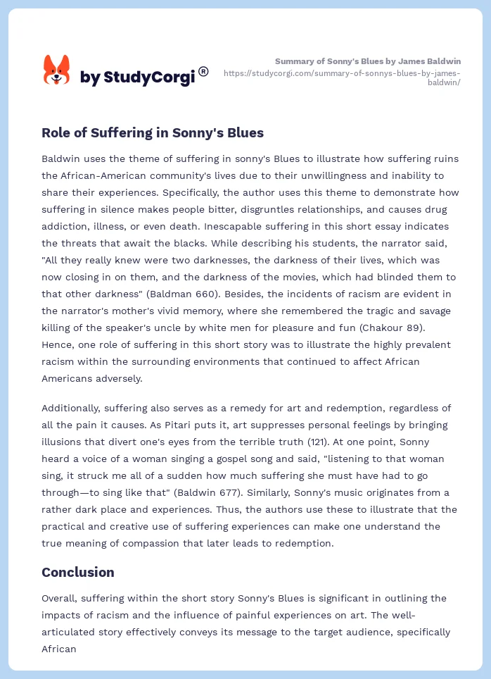 Summary of Sonny's Blues by James Baldwin. Page 2