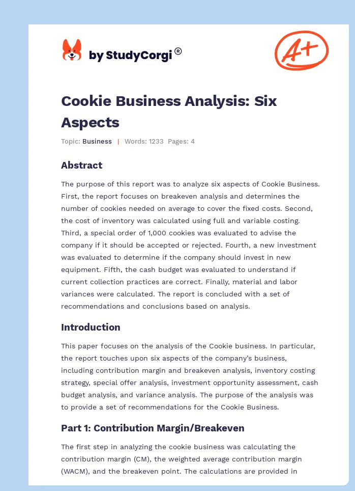 Cookie Business Analysis: Six Aspects. Page 1