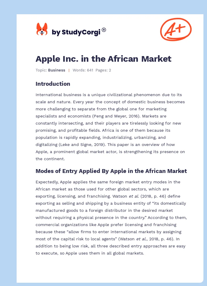 Apple Inc. in the African Market. Page 1