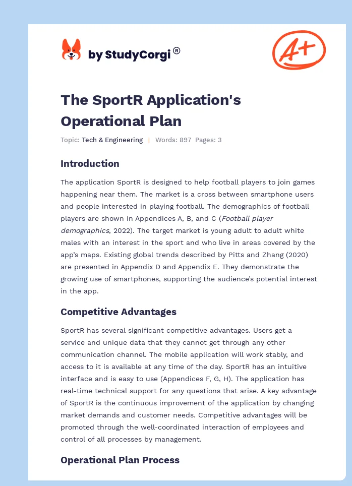 The SportR Application's Operational Plan. Page 1