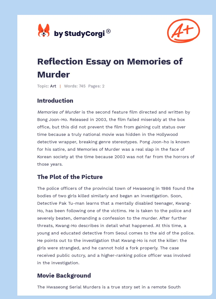 Reflection Essay on Memories of Murder. Page 1