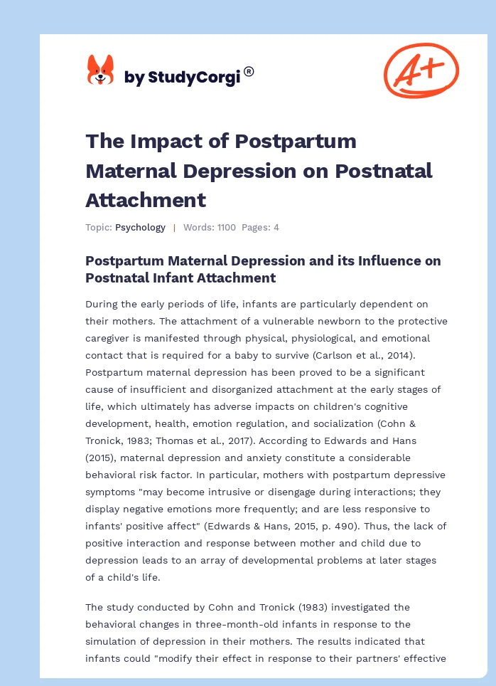 The Impact of Postpartum Maternal Depression on Postnatal Attachment. Page 1