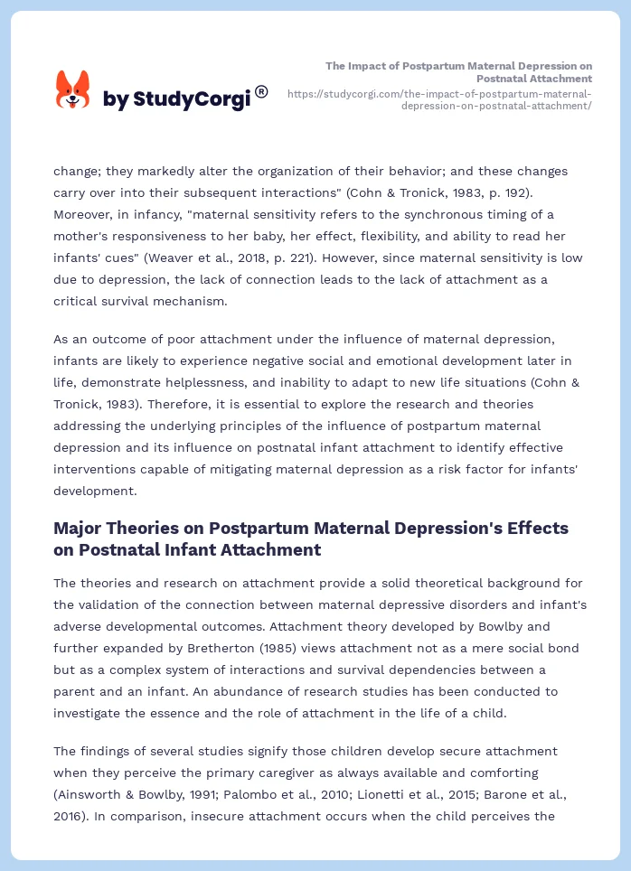 The Impact of Postpartum Maternal Depression on Postnatal Attachment. Page 2