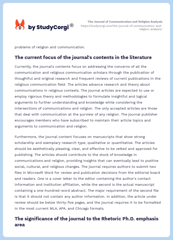 The Journal of Communication and Religion Analysis. Page 2