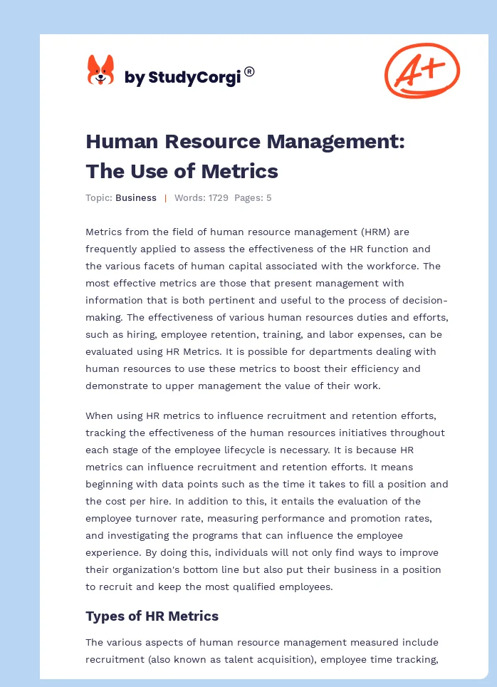 Human Resource Management: The Use of Metrics. Page 1