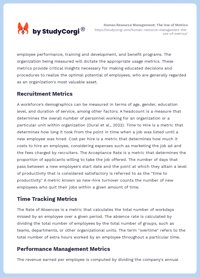 Human Resource Management: The Use of Metrics. Page 2
