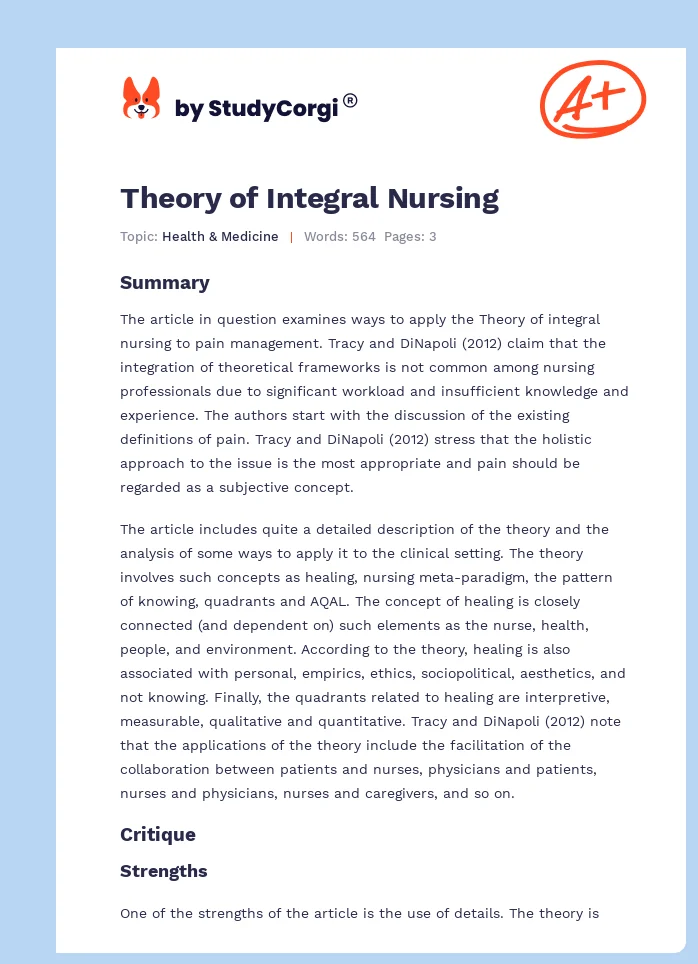 Theory of Integral Nursing. Page 1