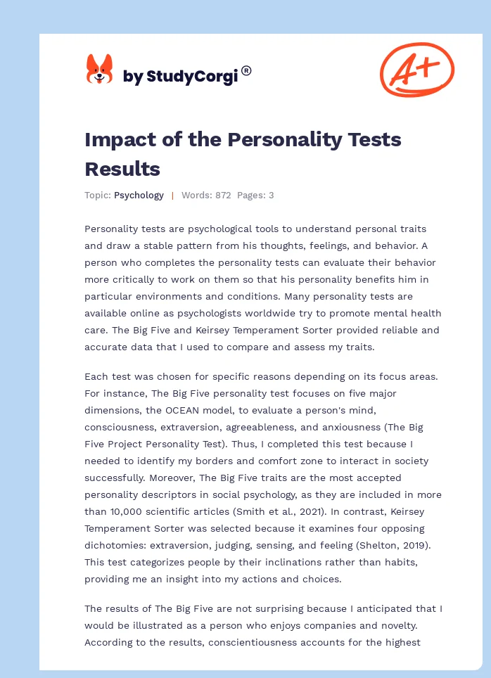 Impact of the Personality Tests Results. Page 1