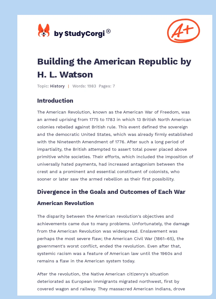 Building the American Republic by H. L. Watson. Page 1