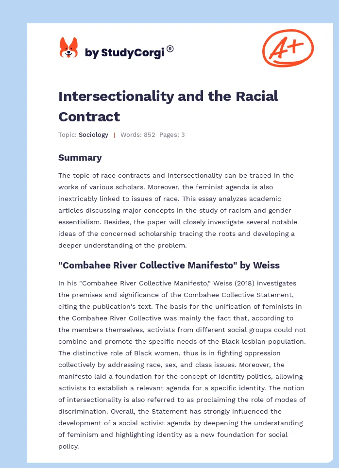 Intersectionality and the Racial Contract. Page 1